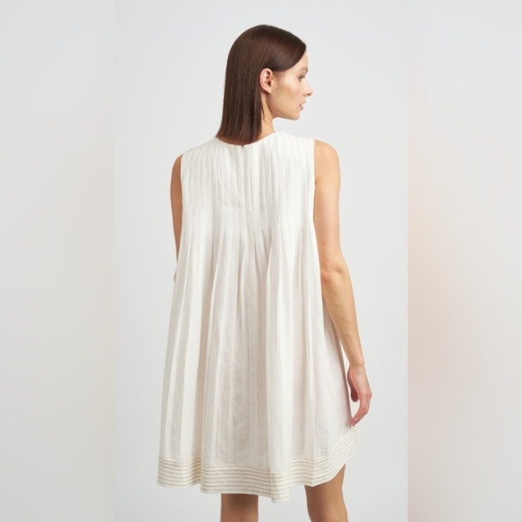 En Saison Jesse Pleated Swing Mini Linen Babydoll Dress Size Medium Off White - Picture 2 of 11